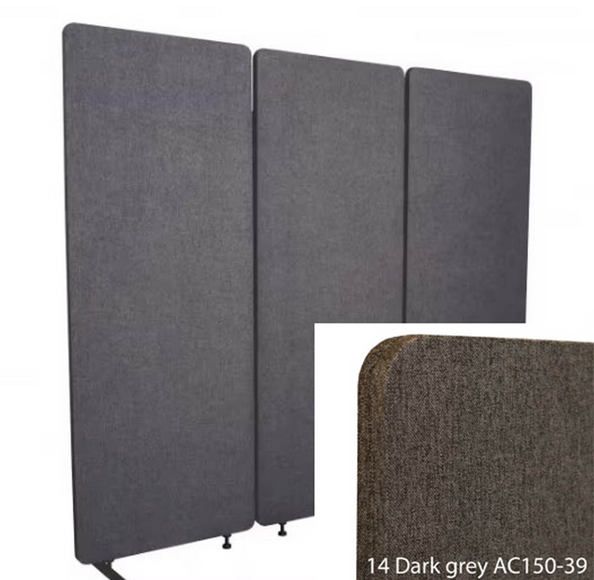 Bilnora – przegrody biurowe 160x60x2,5 cm tapicerowane w kolorze Dark Grey