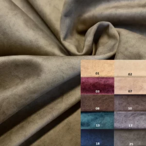 Zbliżenie na strukturę tkaniny akustycznej Ditto Velvet z widoczną paletą kolorów