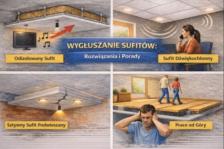 Porównanie rozwiązań wygłuszania sufitów: sufit odizolowany, dźwiękochłonny i prace od góry